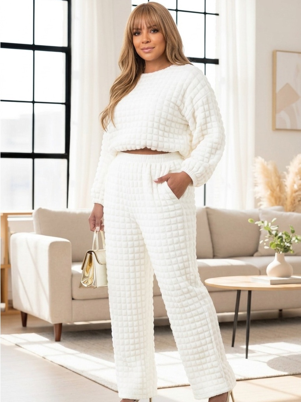 Cozy White Bubble Lounge Pants